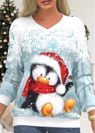 White tops,Christmas tops,ROTITA Snowflake Print White Long Sleeve Christmas Hoodie