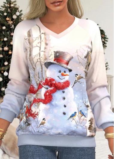 Multi Color tops,Christmas tops,ROTITA Long Sleeve Multi Color Christmas Snowman Print Sweatshirt