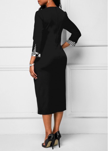 Black dresses,Houndstooth dresses,ROTITA Houndstooth Print Faux Two Piece Black Dress