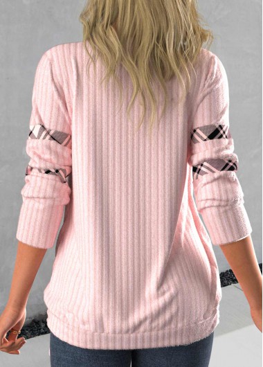 Light Pink plus size,Plaid plus size,ROTITA Plus Size Tie Side Light Pink Faux Two Piece Sweatshirt