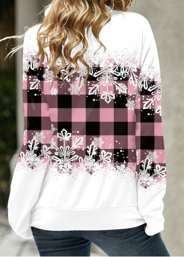 Pink plus size,Christmas plus size,ROTITA Plus Size Drawstring Snowflake Print Pink Cowl Neck Sweatshirt