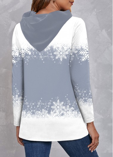 Dusty Blue plus size,Christmas plus size,ROTITA Plus Size Cross Hem Snowman Print Dusty Blue Hoodie