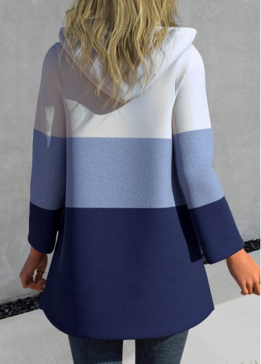 Blue outerwear & coats,Contrast Color outerwear & coats,ROTITA Patchwork Blue Hooded Long Sleeve Jacket
