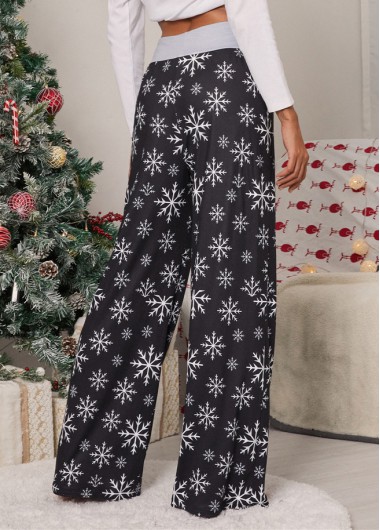 Black bottoms,Christmas bottoms,Drawstring Christmas Print Black Drawastring Pants