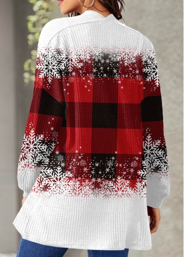 Red outerwear & coats,Plaid outerwear & coats,ROTITA Plaid Red Long Sleeve Christmas Coat
