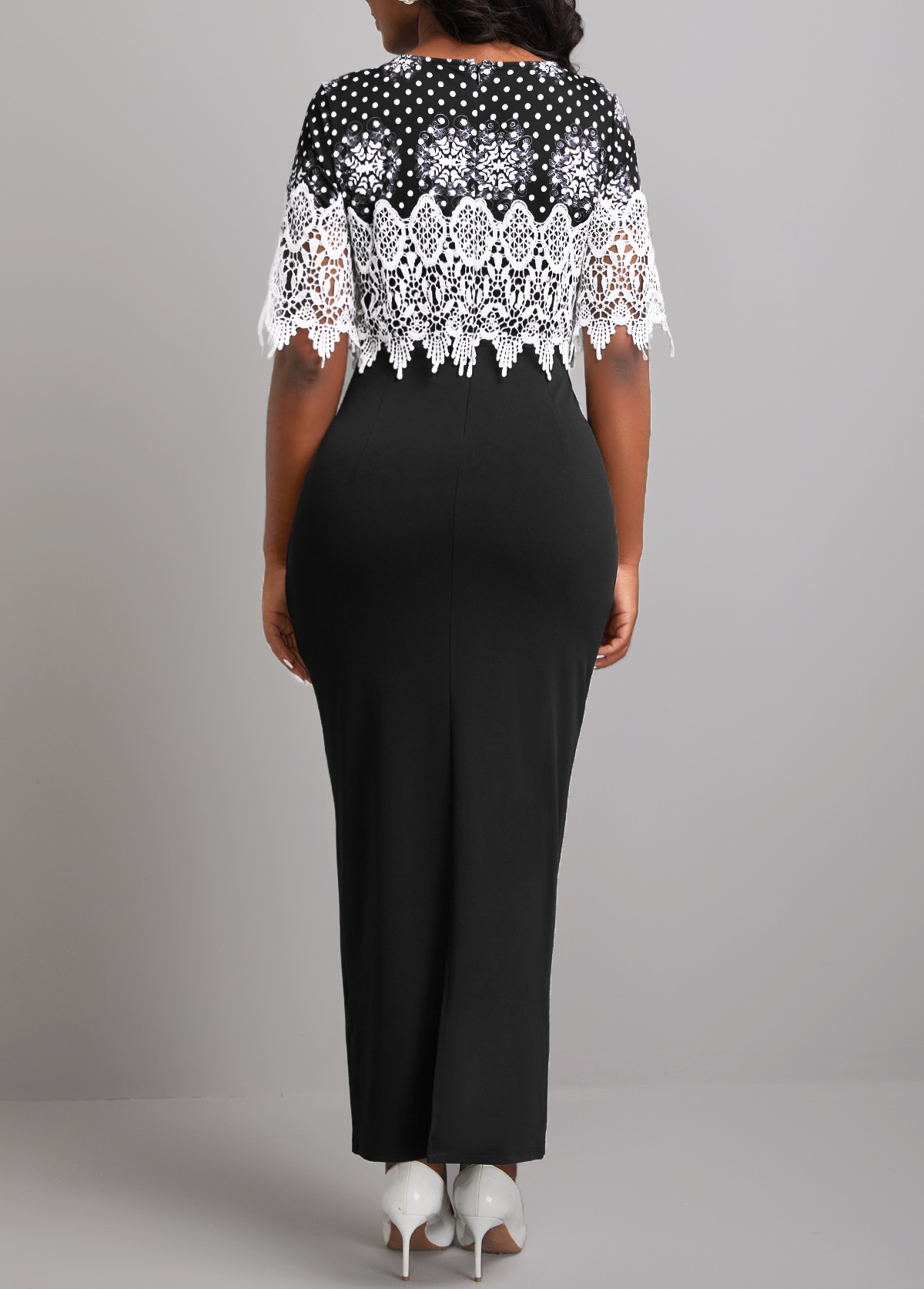 Black dresses,Dot dresses,ROTITA Lace Patchwork Polka Dot Black Bodycon Dress