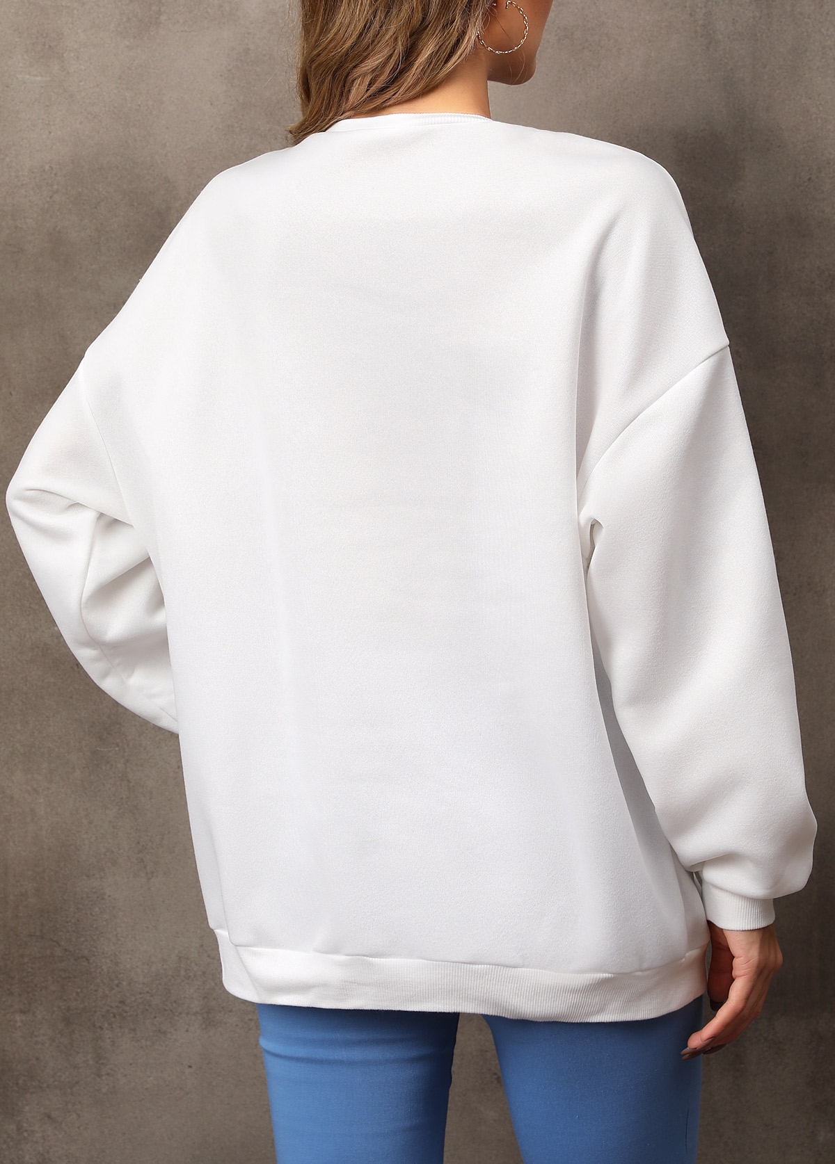 White tops,Other tops,Sun and Moon Print Long Sleeve White Sweatshirt