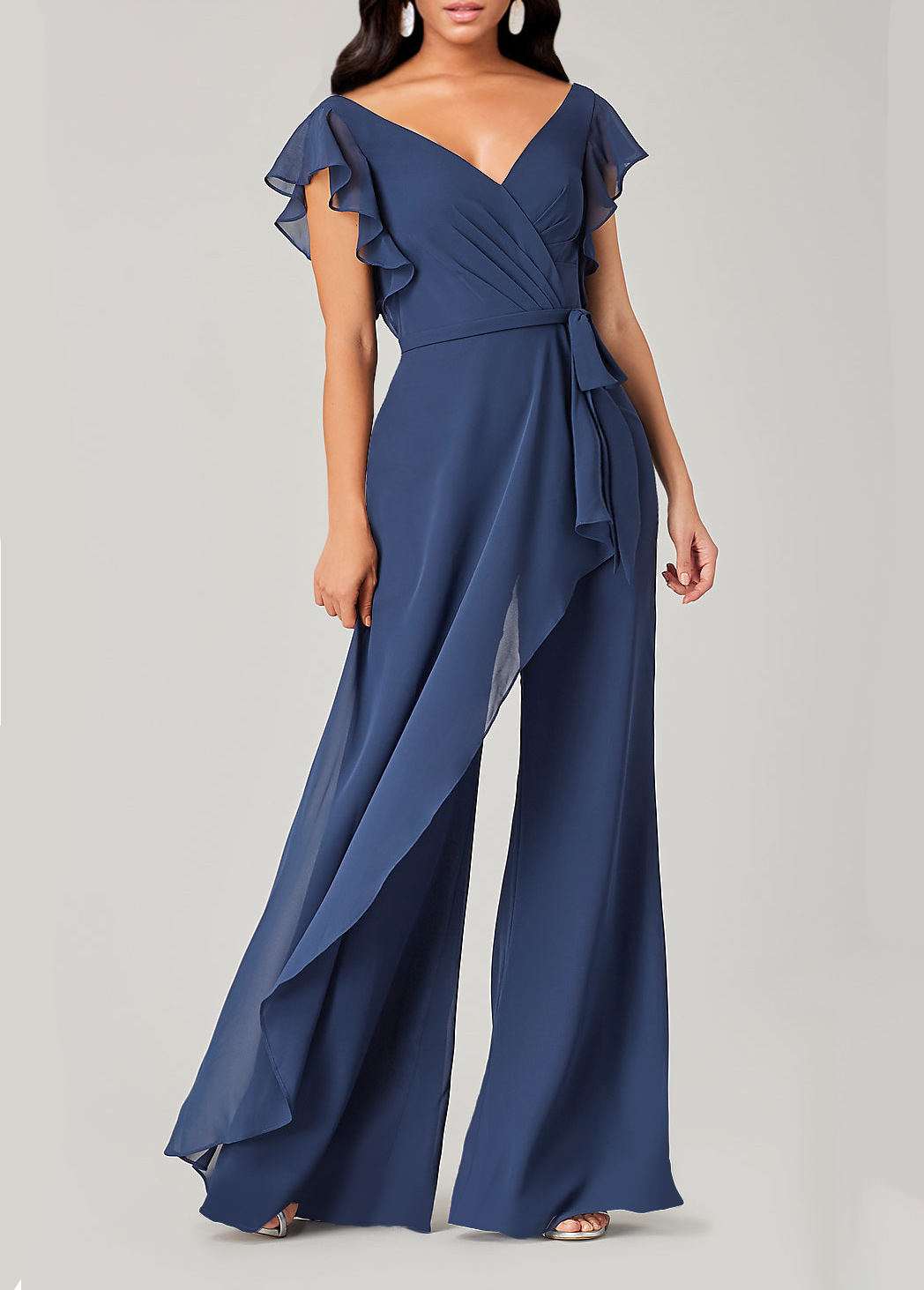 ROTITA Blue V Neck Short Sleeve Jumpsuit