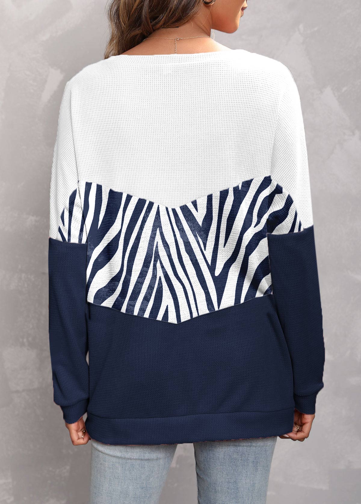 Navy tops,Animal Print tops,ROTITA Navy Round Neck Long Sleeve Sweatshirt