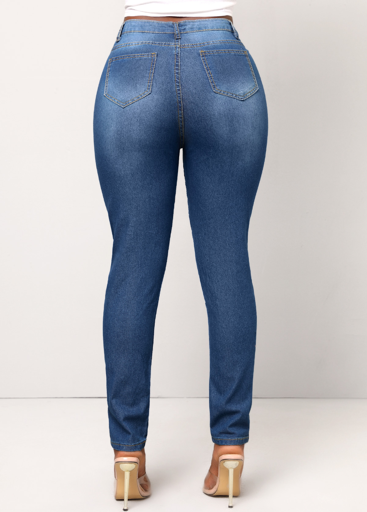 Denim Blue bottoms,Animal Print bottoms,Double Side Pockets Butterfly Print Denim Blue Jeans