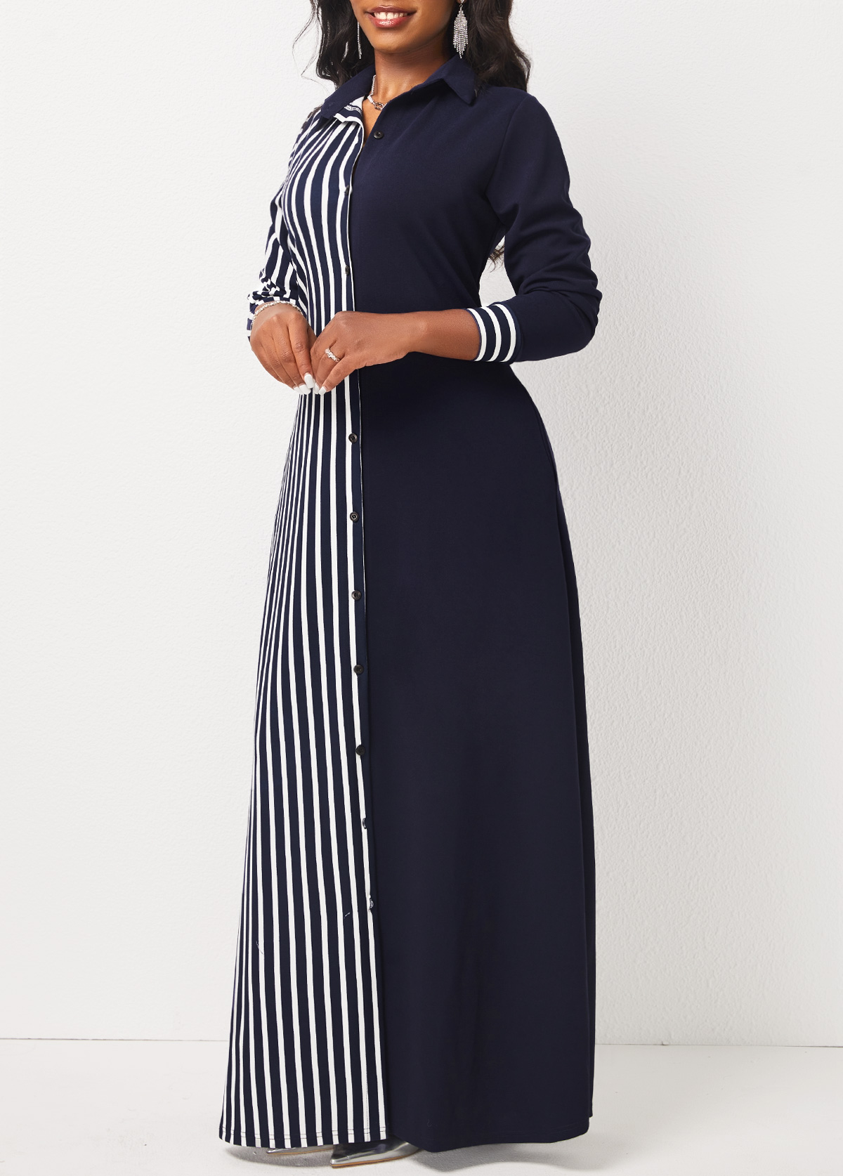 Navy dresses,Striped dresses,ROTITA Pocket Striped Navy H Shape Maxi Dress