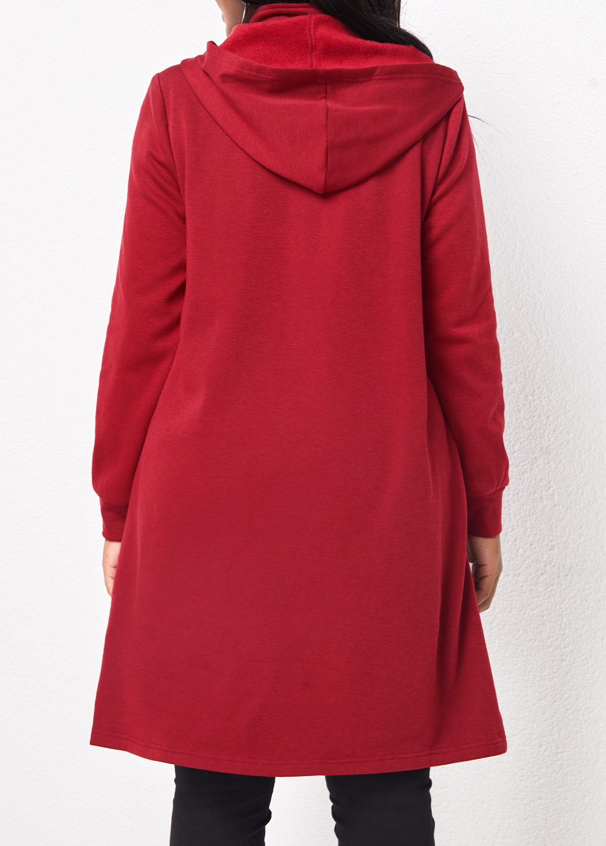 Deep Red tops,Plain Color tops,ROTITA Zipper Deep Red Long Sleeve Hoodie