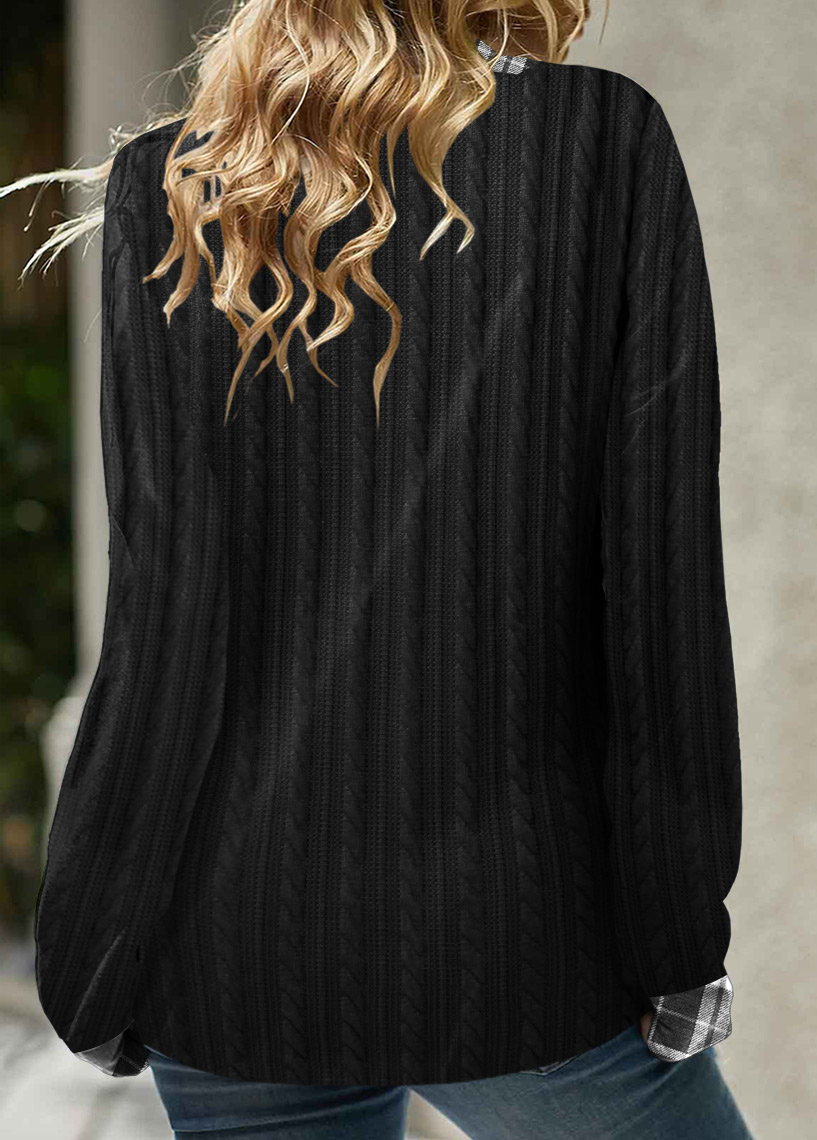 Black tops,Plaid tops,ROTITA Long Sleeve Black Asymmetric Hem Sweatshirt