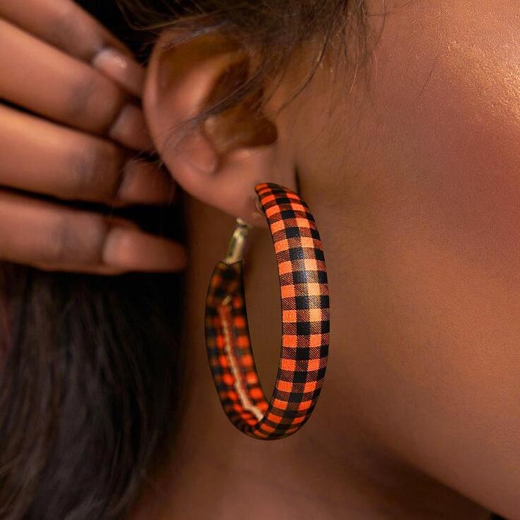 Alloy Orange Round Design Plaid Earrings