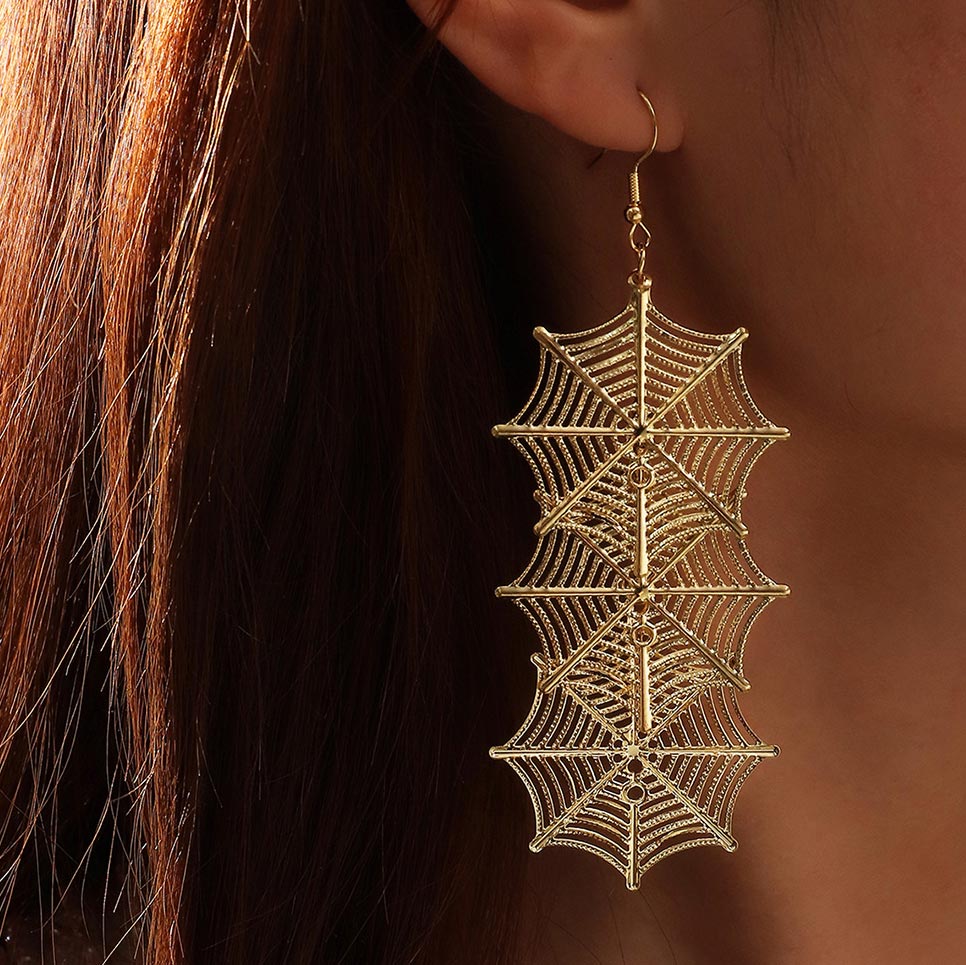 Iron Gold Spiderweb Design Halloween Earrings