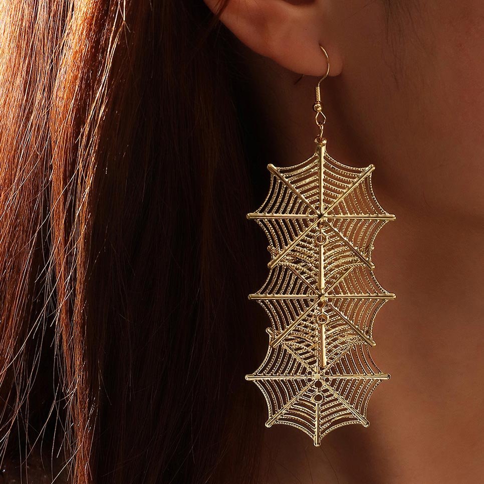 Iron Gold Spiderweb Design Halloween Earrings
