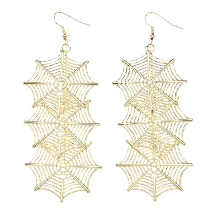 Gold jewelry,Iron Gold Spiderweb Design Halloween Earrings