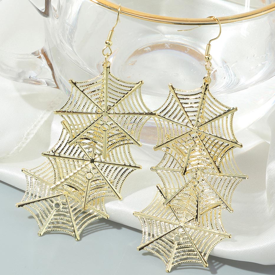 Gold jewelry,Iron Gold Spiderweb Design Halloween Earrings