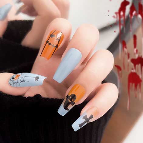 Halloween Ghost Spider Print Dusty Blue Nail Wraps