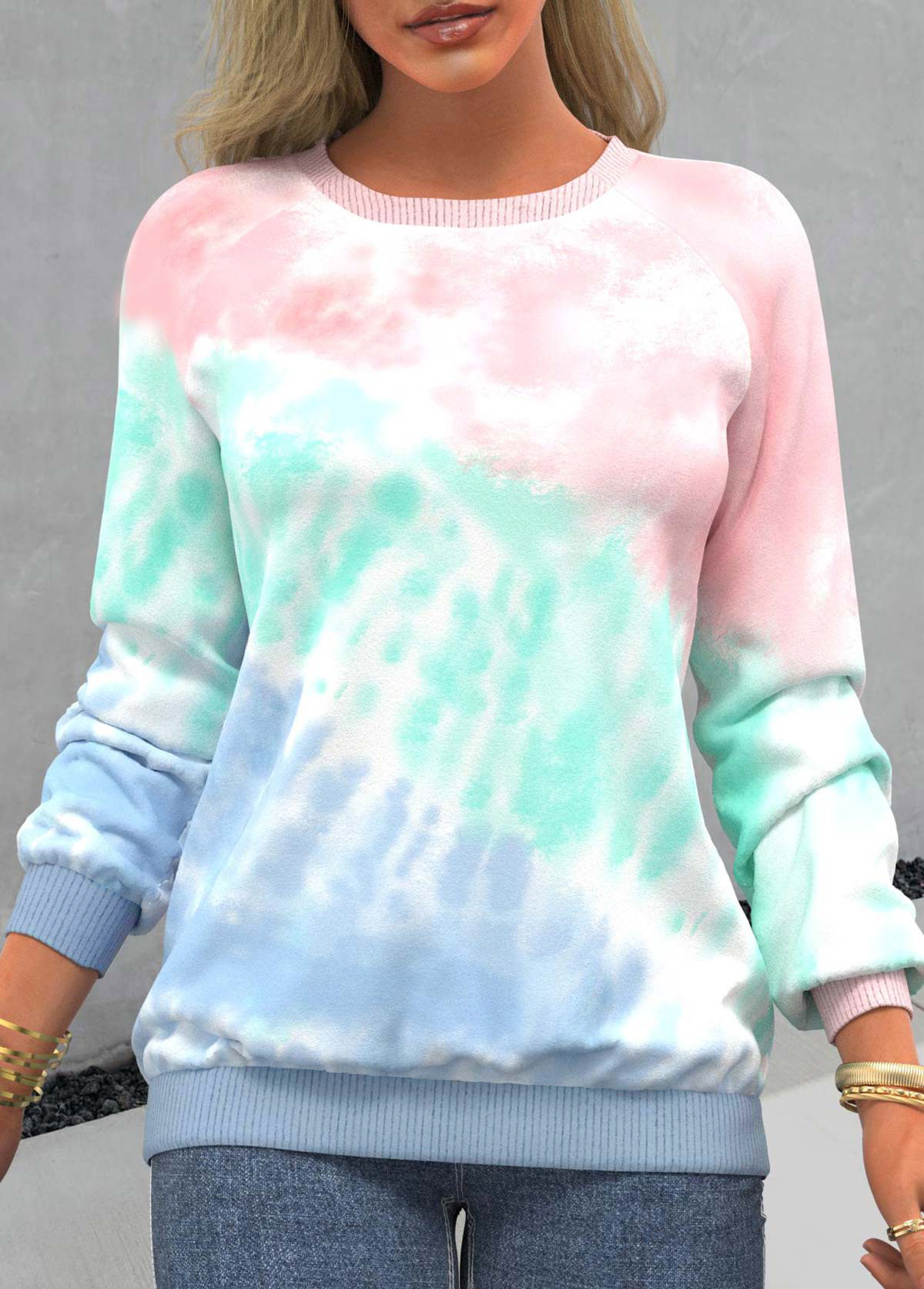 Pink plus size,Tie Dye plus size,ROTITA Plus Size Pink Tie Dye Print Sweatshirt