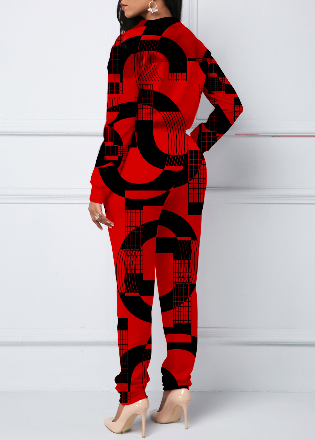 Red jumpsuits & rompers,Letter jumpsuits & rompers,ROTITA Letter Print Red Jogger Double Side Pockets Jumpsuit