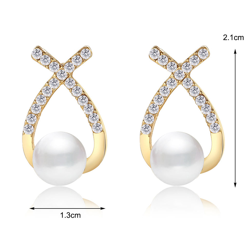 Gold jewelry,Cross Pearl Design Rhinestone Gold Earrings