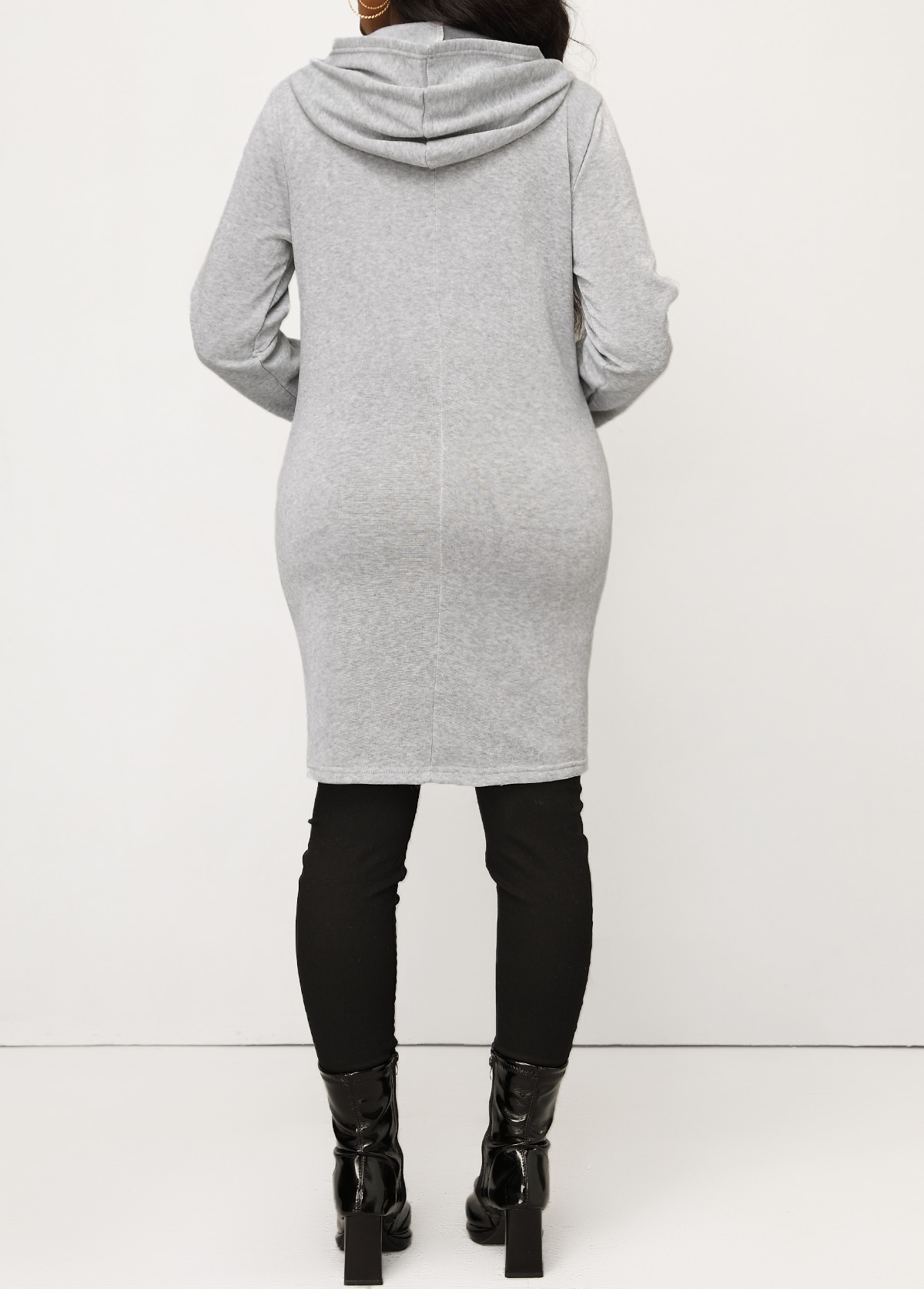 Grey tops,Plain Color tops,Pocket Grey Zipper Long Sleeve Hoodie