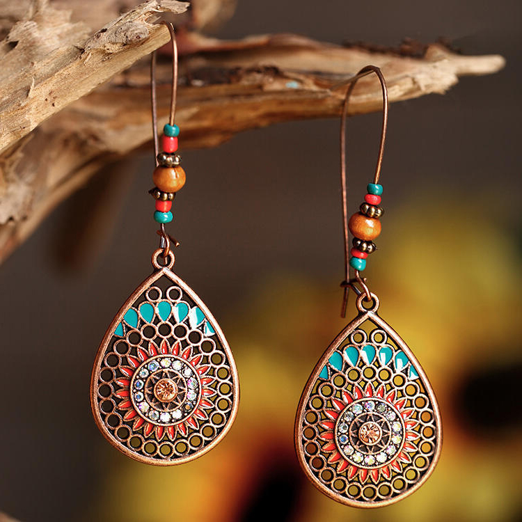 Dark Camel jewelry,Dark Camel Waterdrop Shape Copper Earrings
