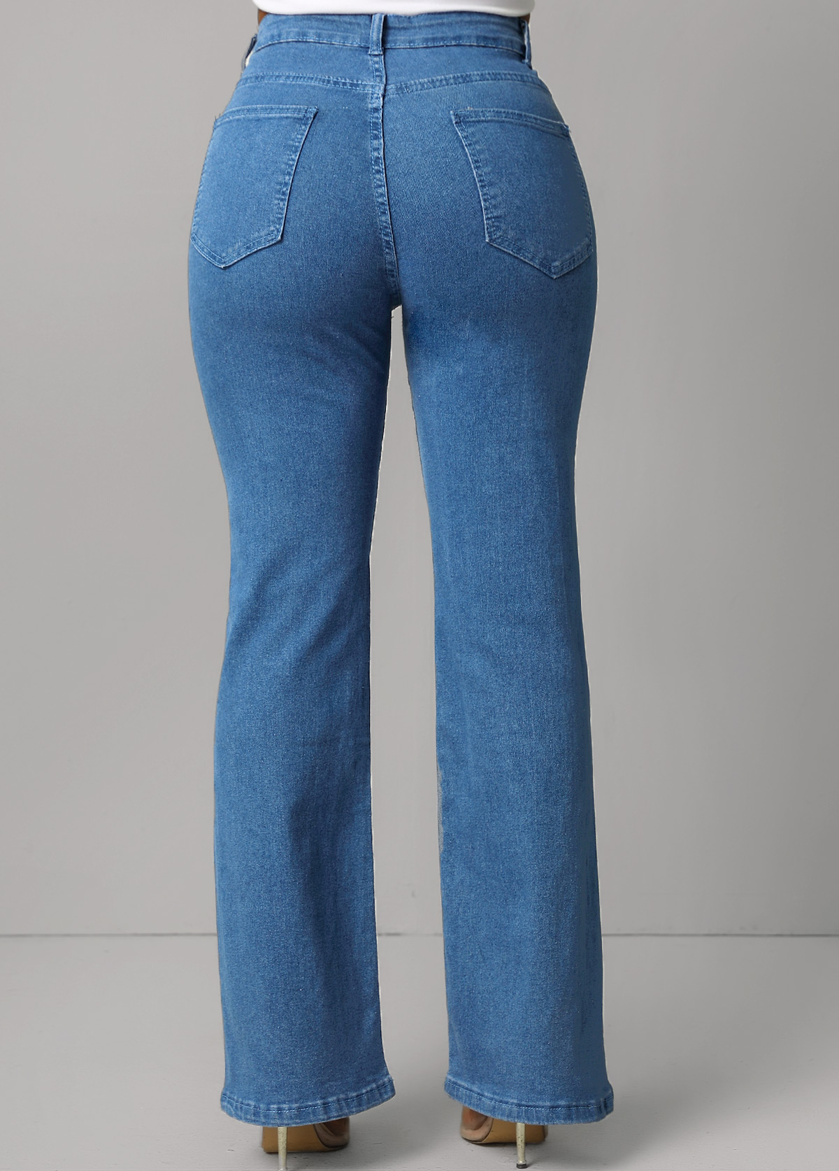 Denim Blue bottoms,Plain Color bottoms,Button Fly Denim Blue Pocket Jeans