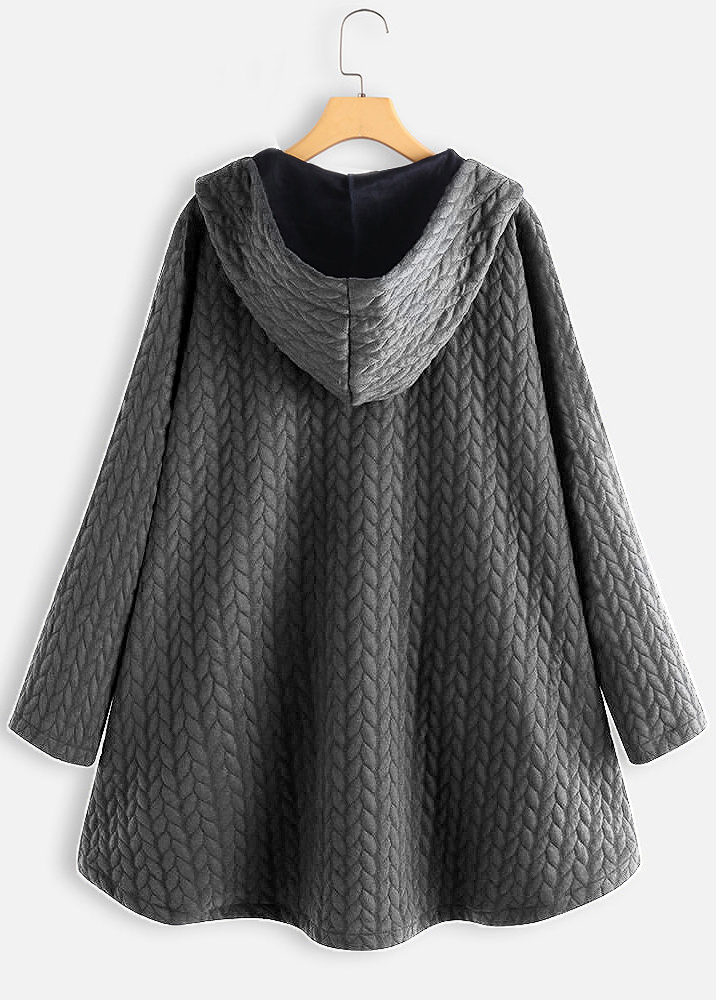 Grey outerwear & coats,Plain Color outerwear & coats,ROTITA Pocket Grey Hooded Long Sleeve Coat