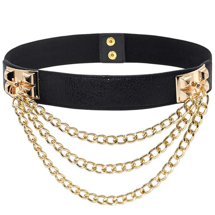 Chain Tassel Design Black Elastic Belt