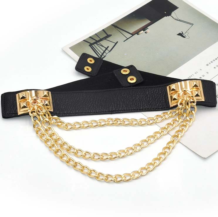 Black accessories,Chain Tassel Design Black Elastic Belt