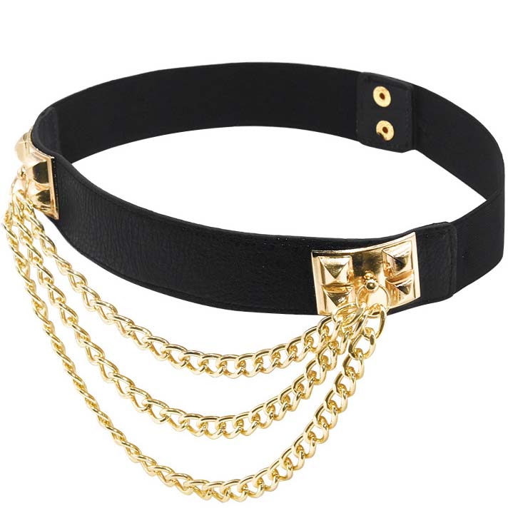 Black accessories,Chain Tassel Design Black Elastic Belt