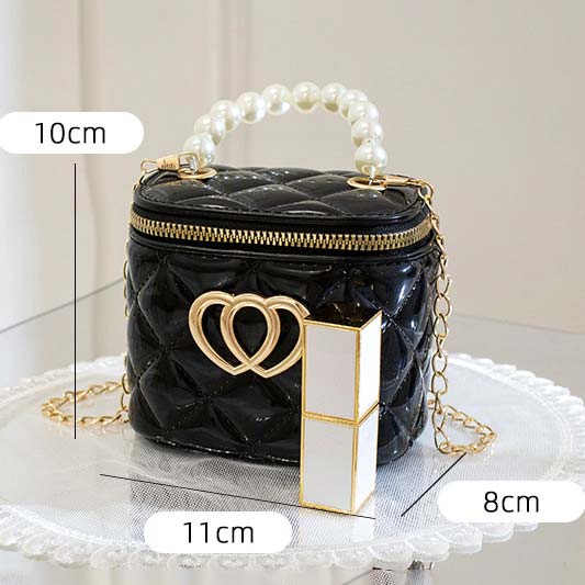 Black accessories,Plain Color accessories,Black Chains Zip Pearl Shoulder Bag