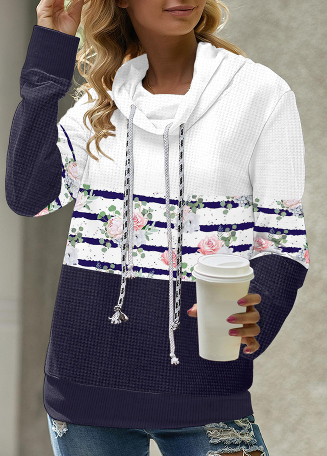 Navy plus size,Floral plus size,ROTITA Plus Size Floral Print Cowl Neck Navy Sweatshirt