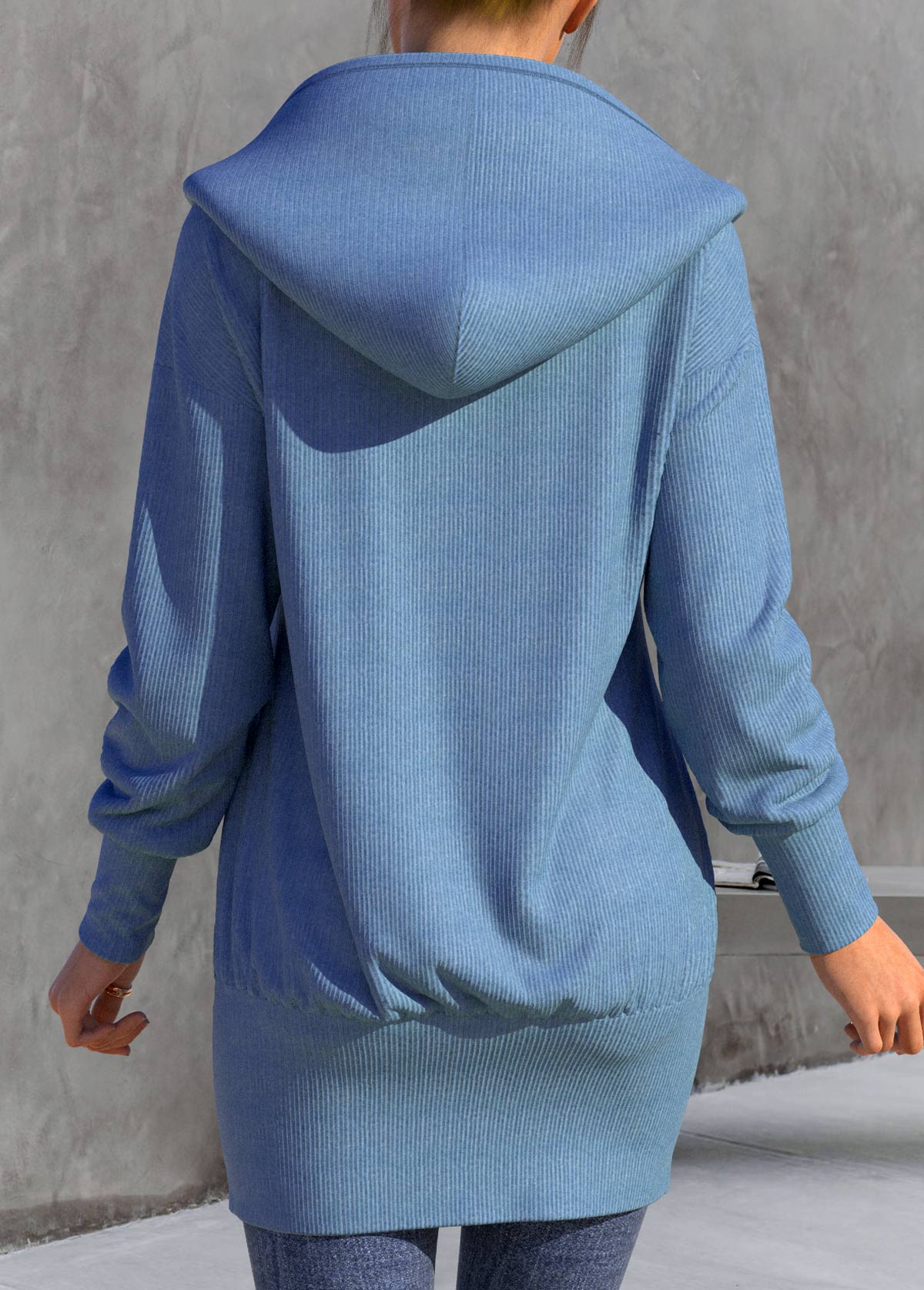 Dusty Blue outerwear & coats,Plain Color outerwear & coats,ROTITA Dusty Blue Long Sleeve Zipper Jacket