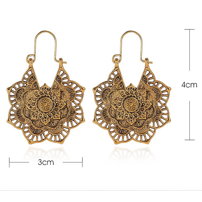 Gold jewelry,1 Pair Gold Bohemian Floral Design Earrings