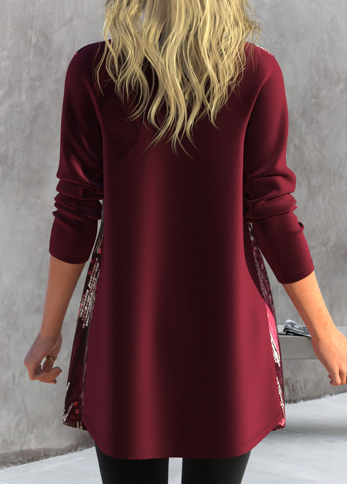 Wine Red plus size,Plain Color plus size,ROTITA Plus Size Sequin Wine Red Long Sleeve Coat