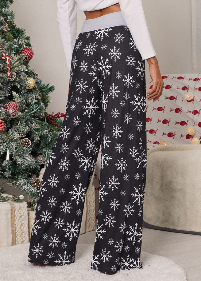 Black bottoms,Christmas bottoms,Drawstring Christmas Print Black Drawastring Pants