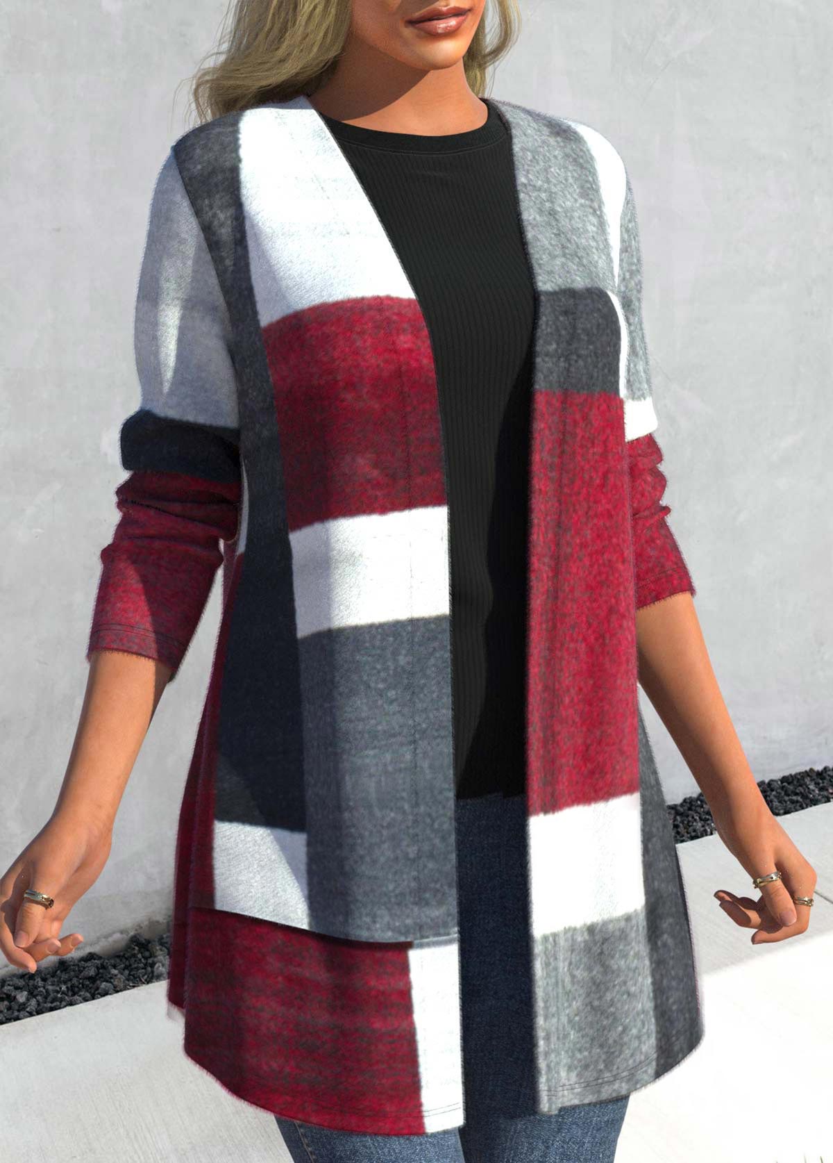 Dark Grey Marl plus size,Geometric plus size,ROTITA Plus Size Long Sleeve Geometric Print Dark Grey Marl Coat