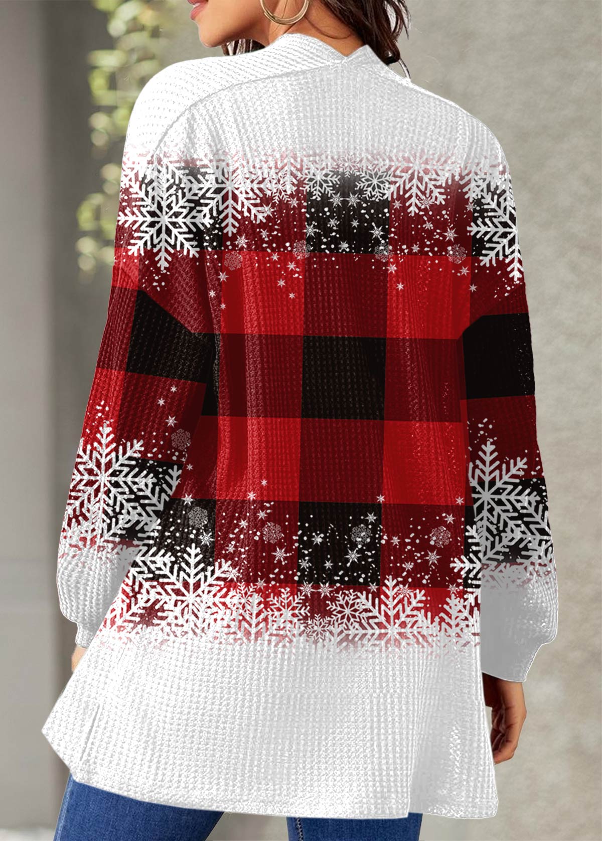 Red outerwear & coats,Plaid outerwear & coats,ROTITA Plaid Red Long Sleeve Christmas Coat