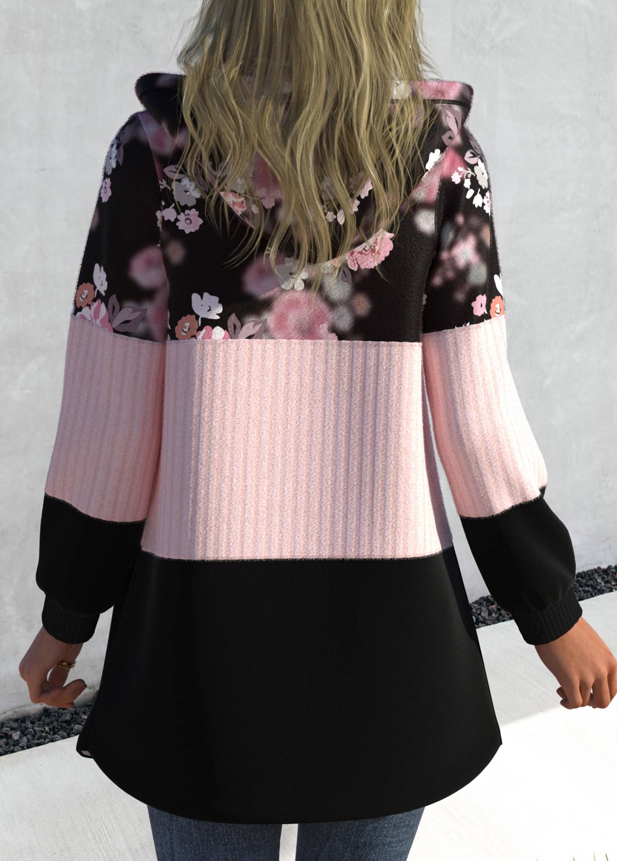 Light Pink plus size,Floral plus size,ROTITA Plus Size Zipper Closure Floral Print Light Pink Jacket