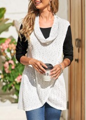 Rotita Fake 2in1 weißes Langarm-Sweatshirt mit Wasserfallausschnitt