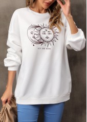 Sun and Moon Print Long Sleeve White Sweatshirt