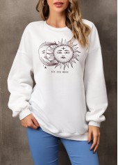 White tops,Other tops,Sun and Moon Print Long Sleeve White Sweatshirt