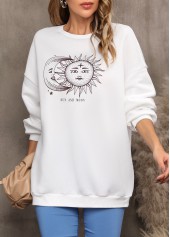 White tops,Other tops,Sun and Moon Print Long Sleeve White Sweatshirt