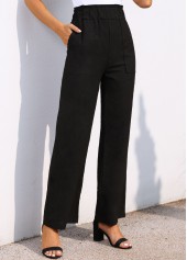 Black bottoms,Plain Color bottoms,Pocket Black Wide Leg Elastic Waist Pants