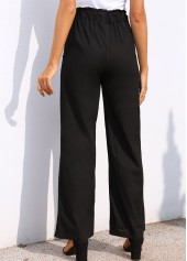 Black bottoms,Plain Color bottoms,Pocket Black Wide Leg Elastic Waist Pants