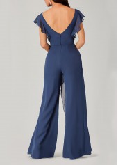Blue jumpsuits&rompers,Plain Color jumpsuits&rompers,ROTITA Blue V Neck Short Sleeve Jumpsuit