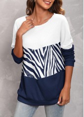 Navy tops,Animal Print tops,ROTITA Navy Round Neck Long Sleeve Sweatshirt